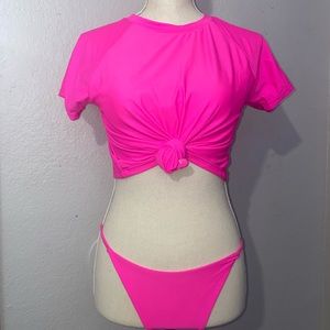 Neon Pink Crop Swimsuit